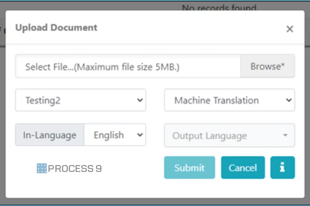 Click on Browse button to upload your PDF file for translation
