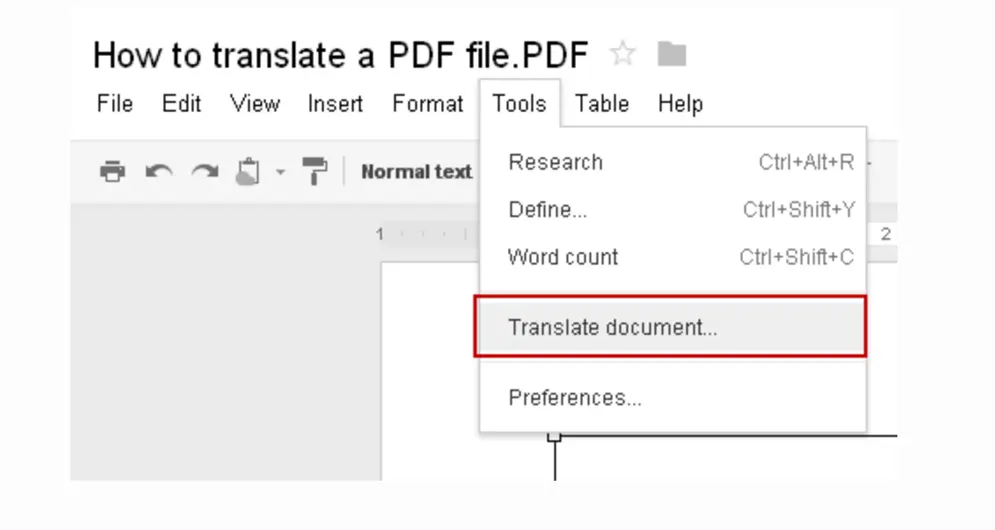 Google Docs PDF translation